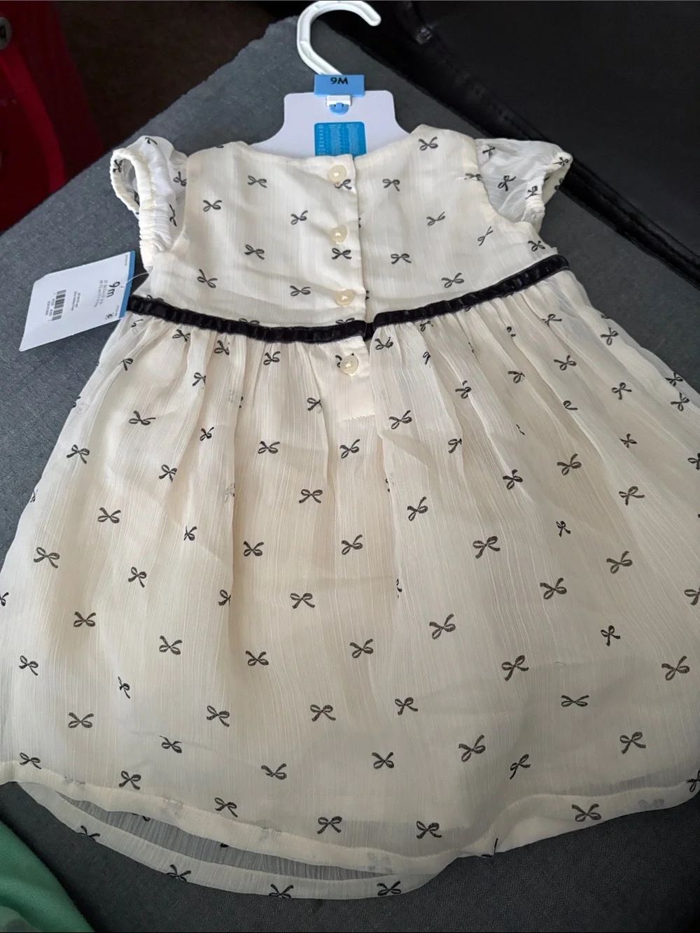 Carter's Cream Dress with Black Bow Print and Velvet Waist